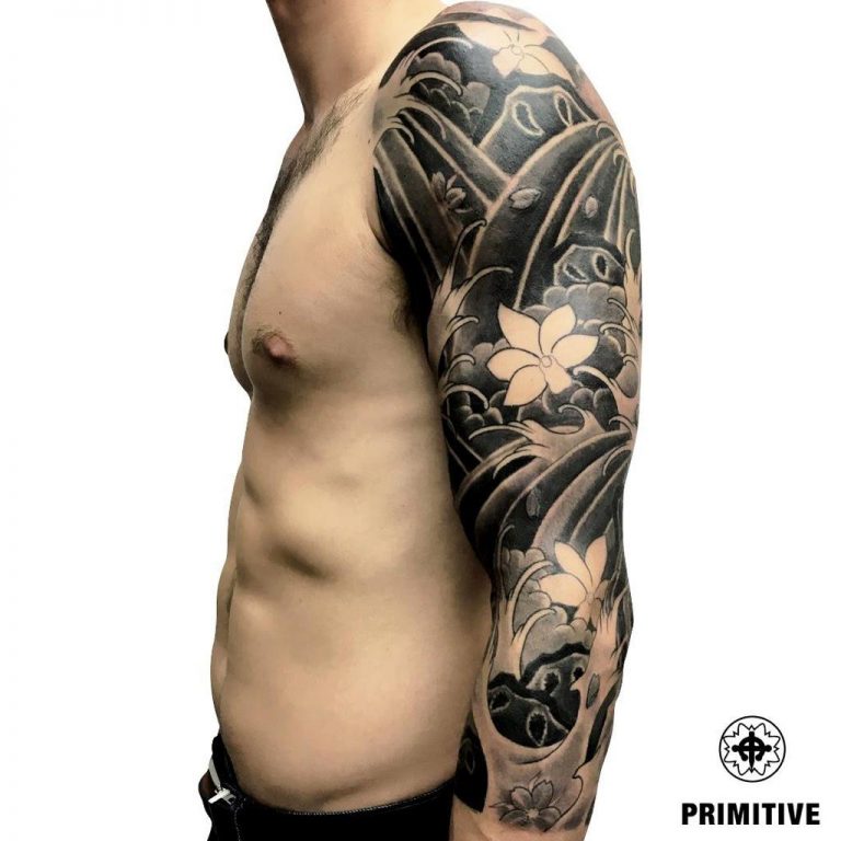 Black and grey Japanese full sleeve tattoo, Perth Western Australia