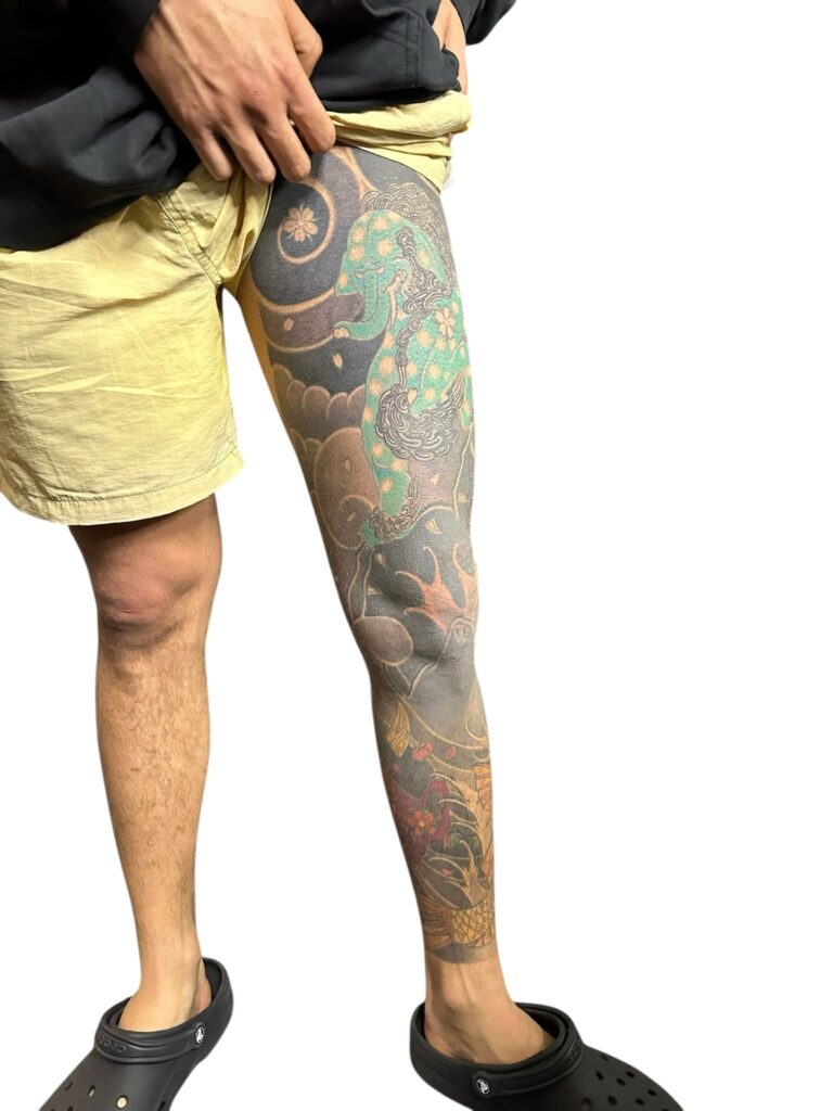 Japanese Colour Leg Sleeve tattoo, Australia