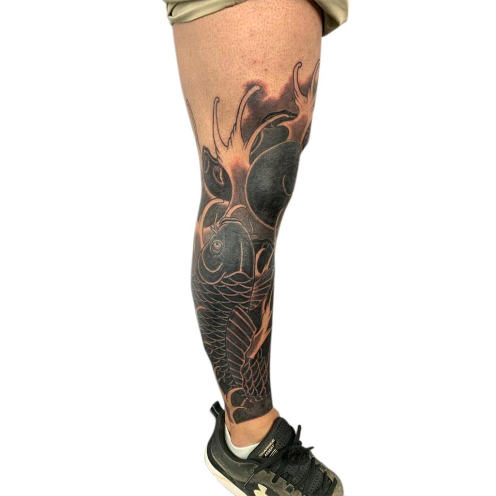 Japanese Leg Sleeve Black and Grey tattoo, Australia