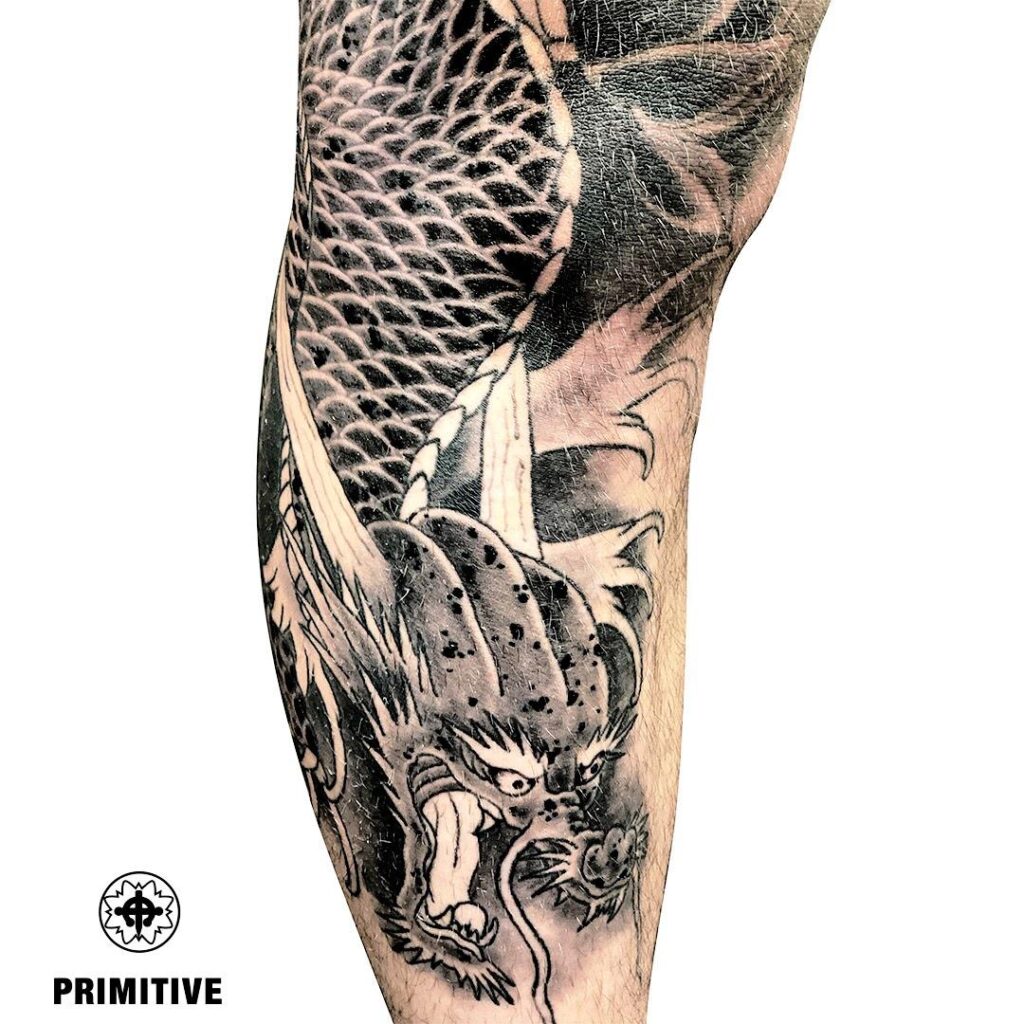 Japanese Koi Dragon Sleeve Black and Grey tattoo, Perth Western Australia
