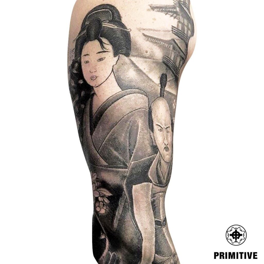 Japanese Geisha Sleeve Black and Grey tattoo, Australia