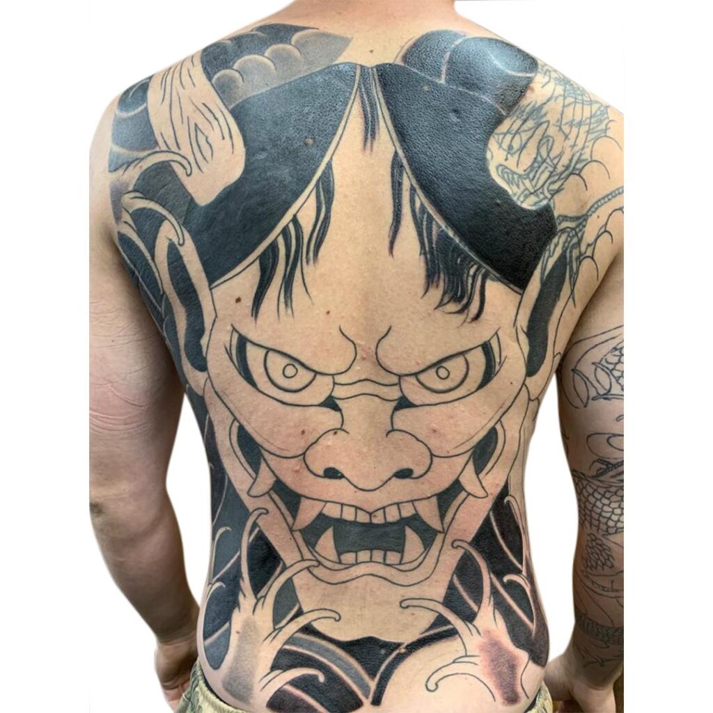 Japanese Hannya Mask Back Piece tattoo, Australia