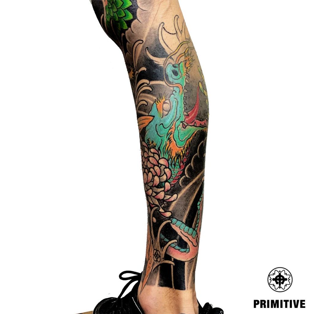 Japanese Colour Leg Sleeve Full tattoo, Perth Western Australia